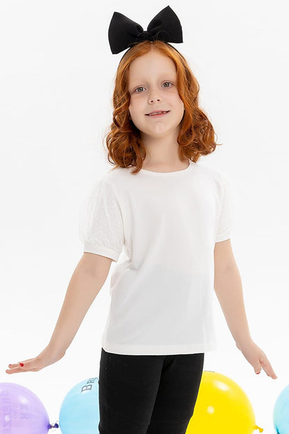 Girl's T-Shirt with Tulle Sleeves in Ecru (8-12 Years)