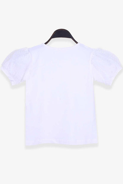 Girl's T-Shirt with Tulle Sleeves in Ecru (8-12 Years)