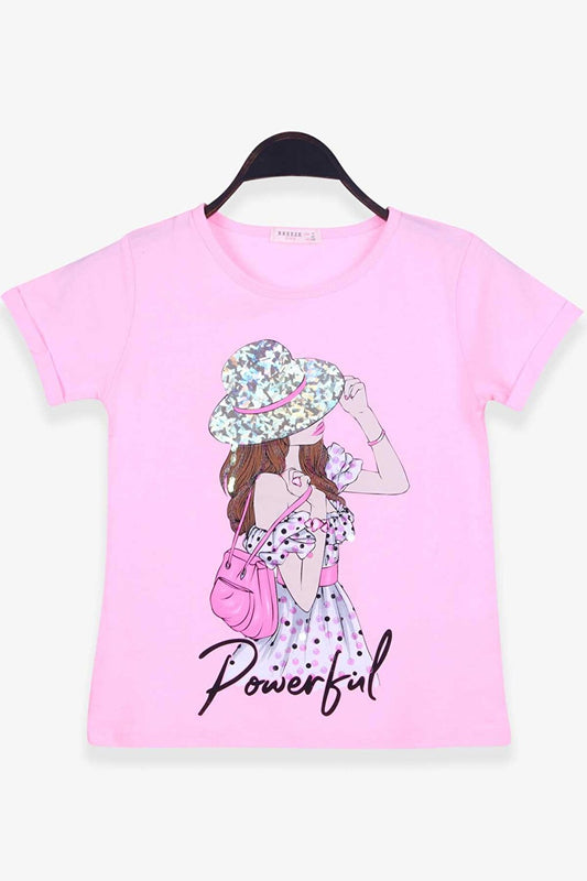 Girl's T-Shirt Girl Printed Powder (Age 10-14)