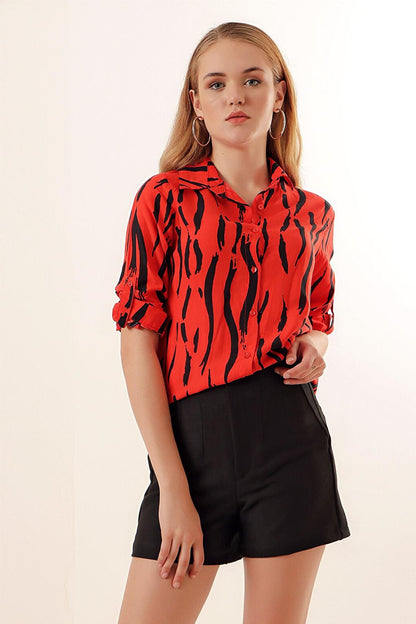 3721 Graphic Patterned Shirt - Red