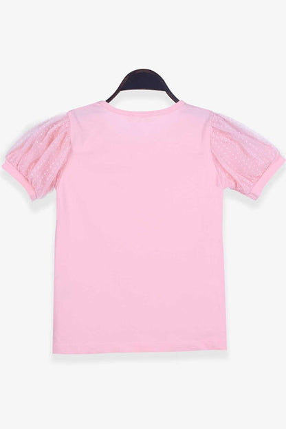 Girl's T-Shirt Salmon with Tulle Sleeves (8-12 Years)