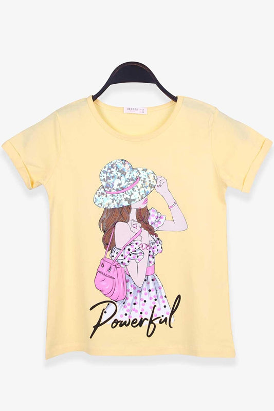 Girl's T-Shirt Girl Printed Yellow (Age 10-14)