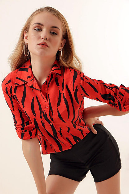 3721 Graphic Patterned Shirt - Red