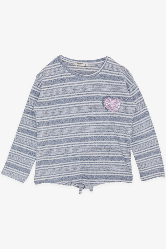 Girl's Knitwear Sweater Sequined Heart Printed Text Embroidered Blue (Ages 9-14)