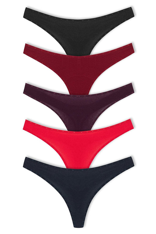 Cotton Heart Elastic Basic Thong Women's Panties 5-pack