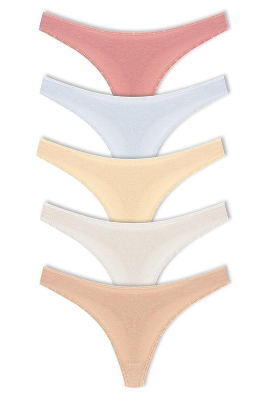 Cotton Heart Elastic Basic Thong Women's Panties 5-pack