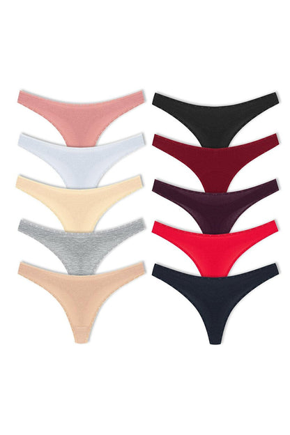 Cotton Heart Elastic Basic Thong Women's Panties 10pcs