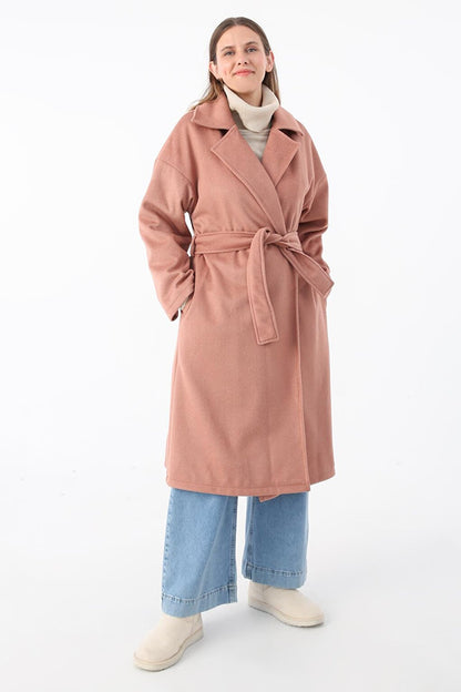 Rose Double Breasted Collar Belted Cashmere Coat