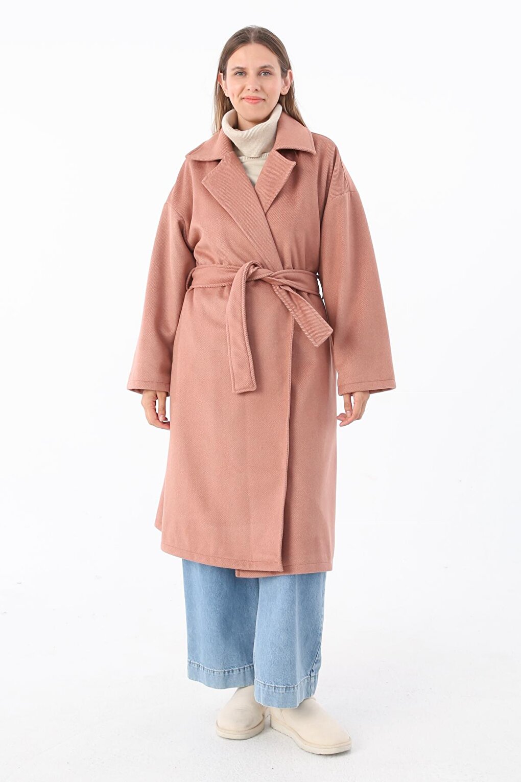 Rose Double Breasted Collar Belted Cashmere Coat