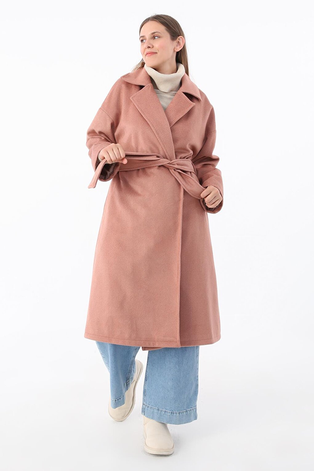 Rose Double Breasted Collar Belted Cashmere Coat