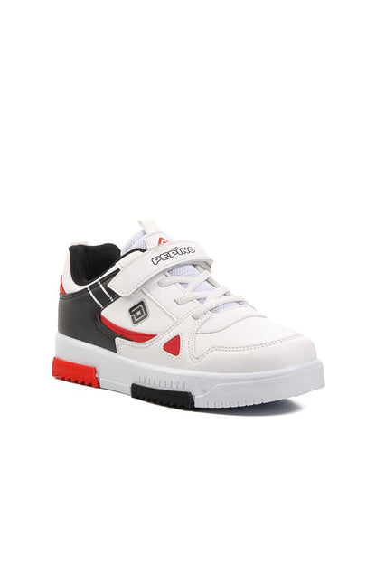 1564-F White-Black-Red Kids Sneaker