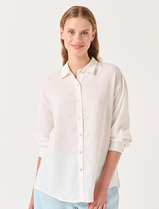 White Long Sleeve Shirt Collar Casual Shirt