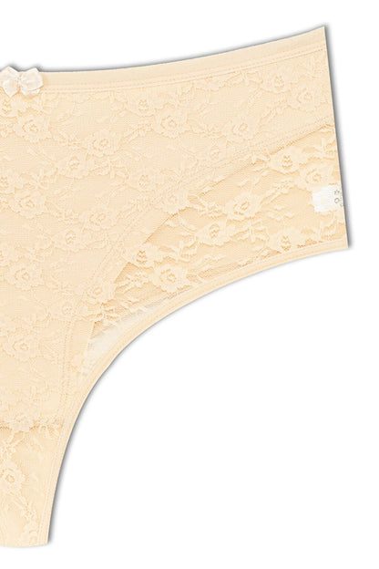 Cotton Front Double Layer Lez Lace High Waist Thong Women's Panties