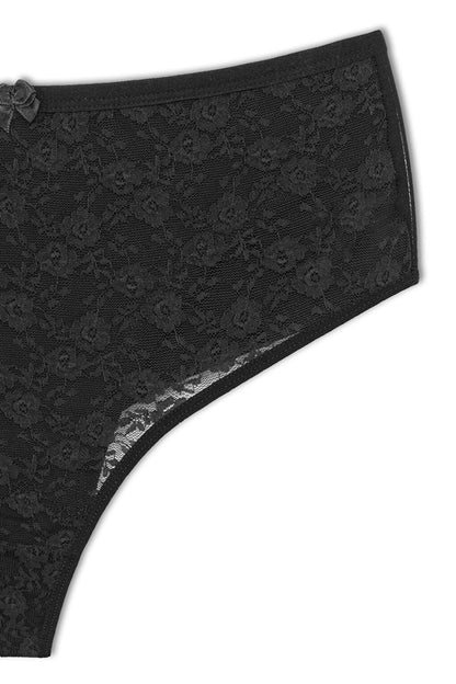 Cotton Front Double Layer Lez Lace High Waist Thong Women's Panties