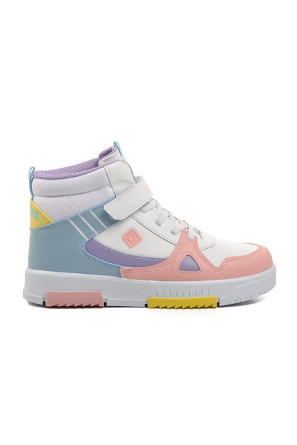 1563-F White-Powder-Lilac Kids Hi Sneaker