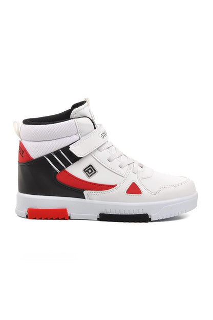 1563-F White-Black-Red Kids Hi Sneaker