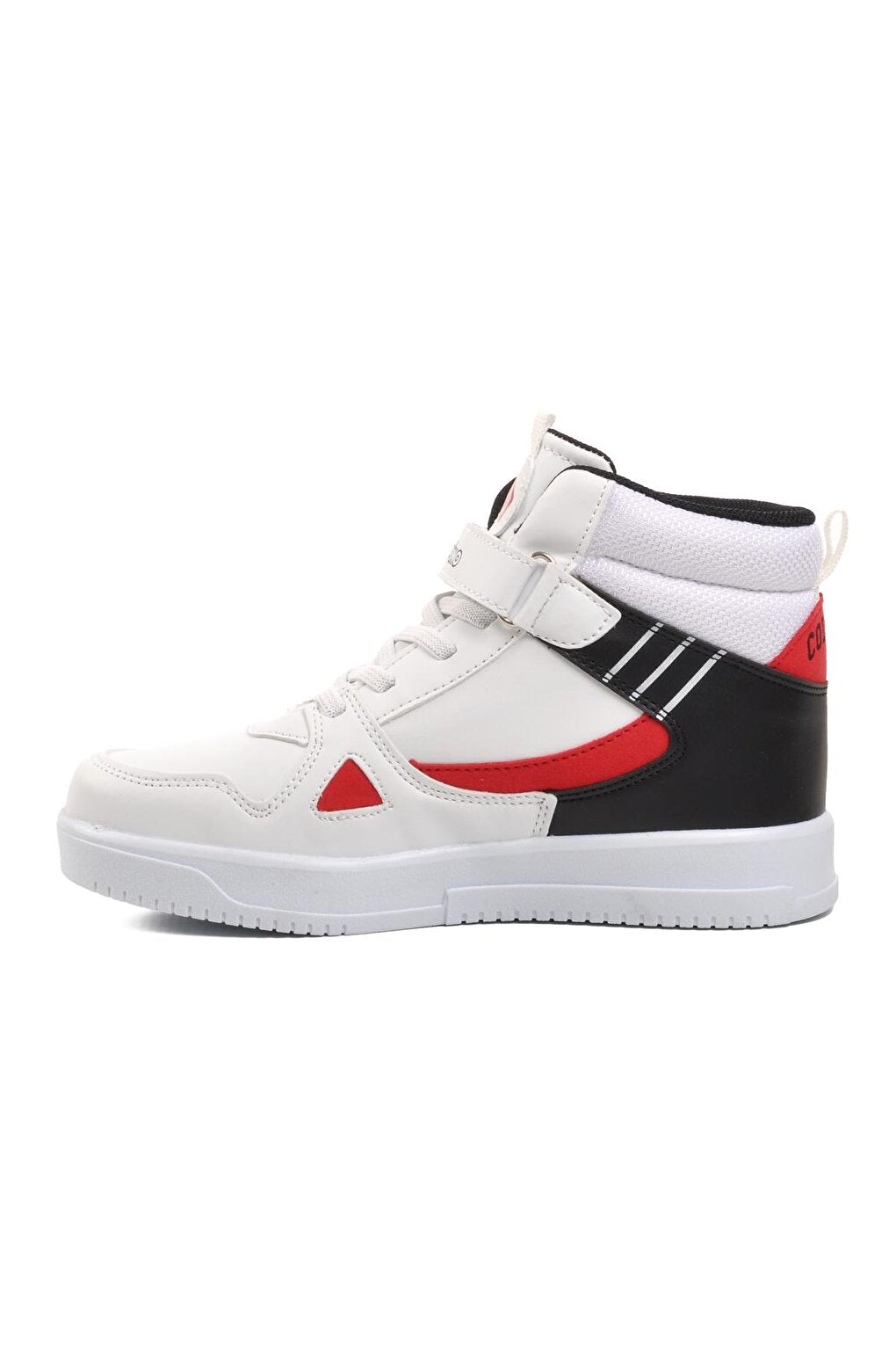 1563-F White-Black-Red Kids Hi Sneaker