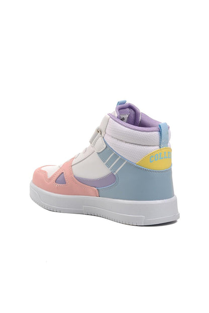 1563-F White-Powder-Lilac Kids Hi Sneaker