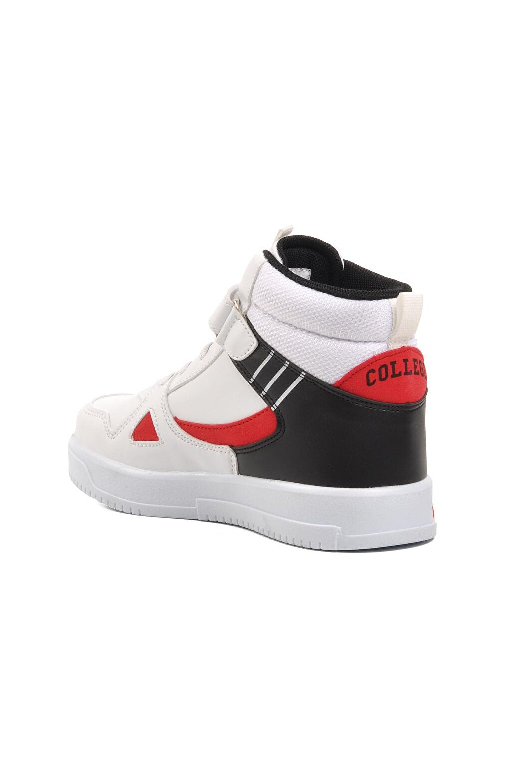 1563-F White-Black-Red Kids Hi Sneaker