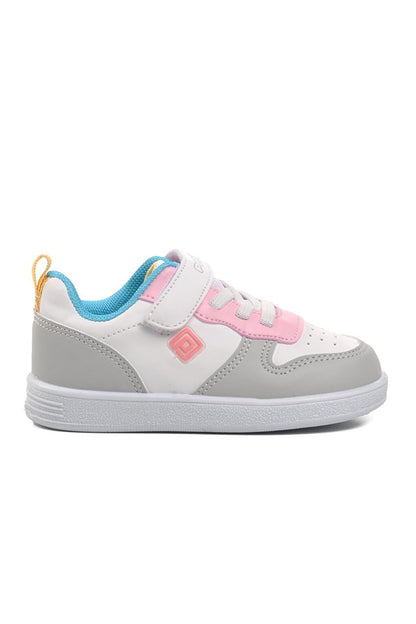 1204-B White-Pink-Turquoise Kids Sneaker