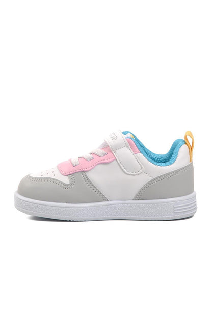 1204-B White-Pink-Turquoise Kids Sneaker