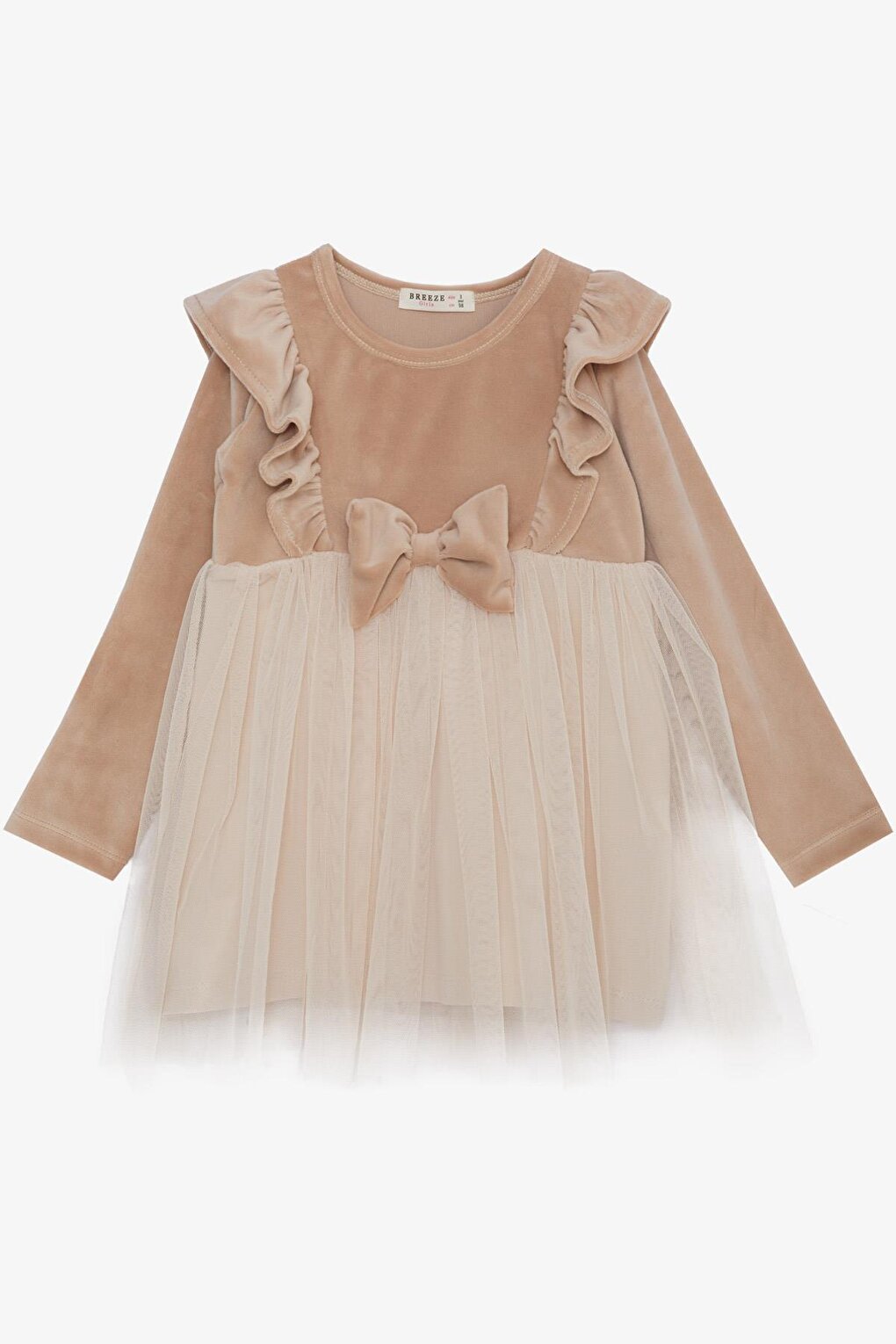 Girl's Dress Velvet Bow Tulle Beige (Age 3-8)