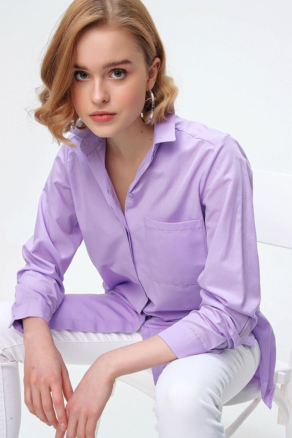 3879 Oversize Shirt with Pockets - Lilac