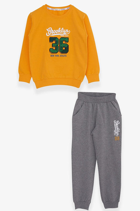 Boy's Tracksuit Set Mustard Yellow with Text Embroidery (Age 9)