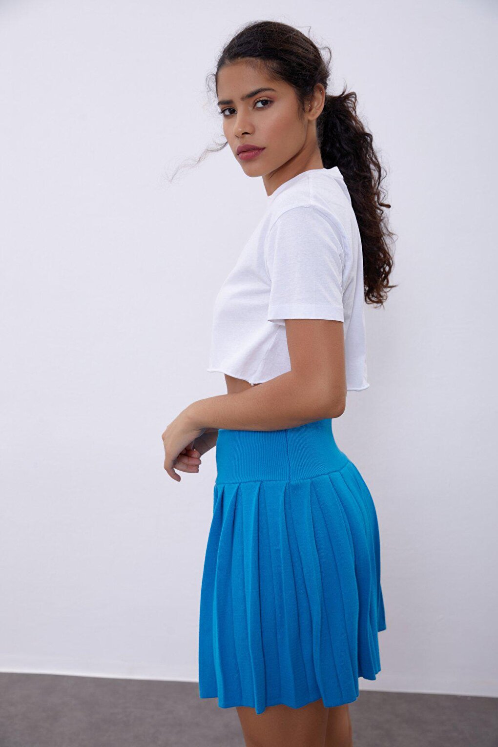 Turquoise Pleated Mini Skirt SWS4017TUR