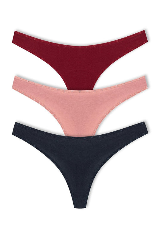 Cotton Heart Elastic Basic Thong Women's Panties 3-Piece