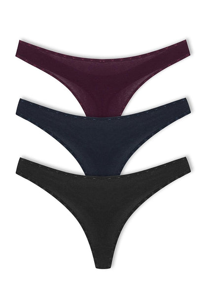 Cotton Heart Elastic Basic Thong Women's Panties 3-Piece