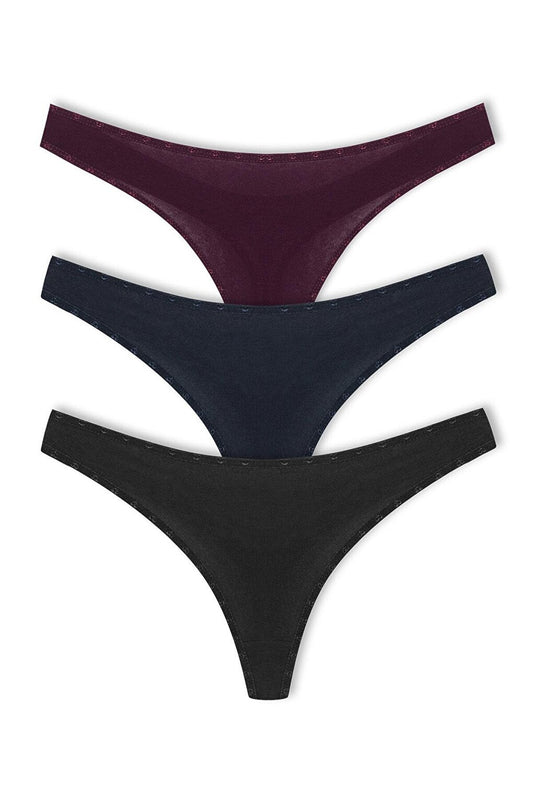 Cotton Heart Elastic Basic Thong Women's Panties 3-Piece