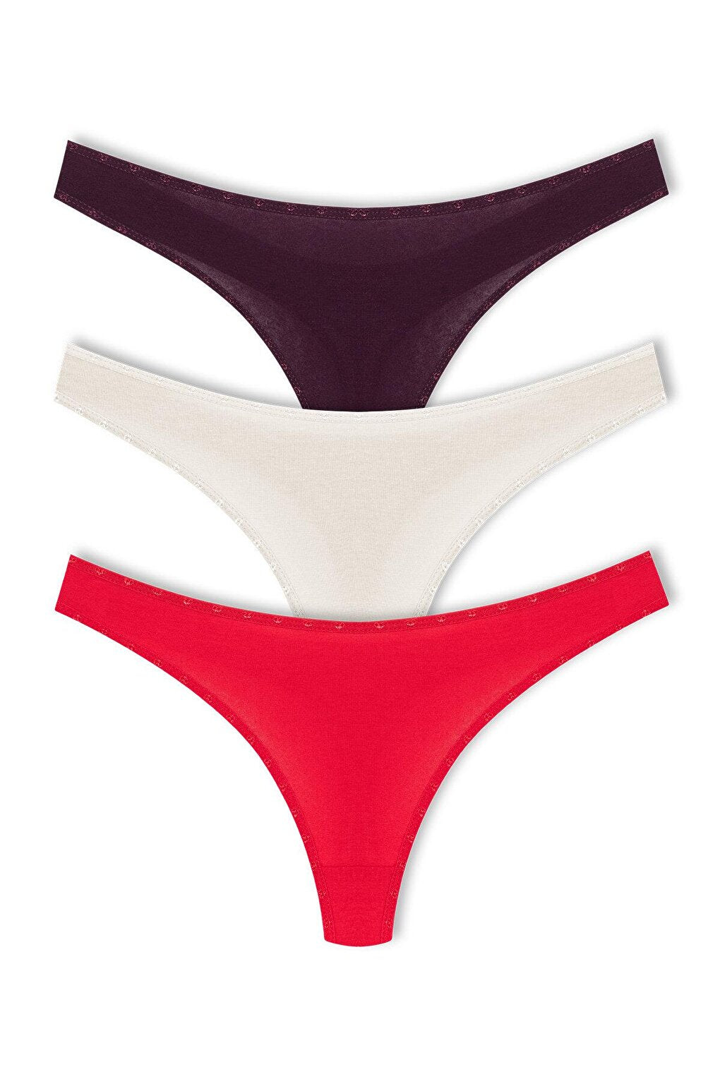 Cotton Heart Elastic Basic Thong Women's Panties 3-Piece