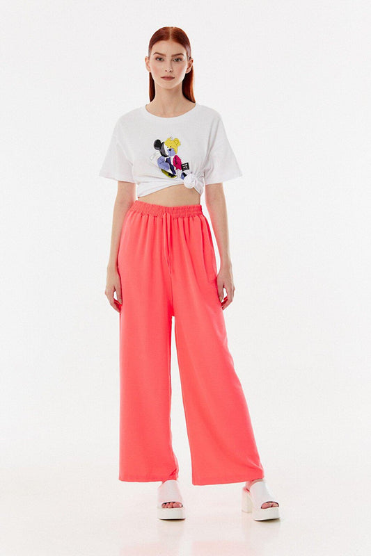 Ayrobin Fabric Palazzo Trousers with Elastic Waist