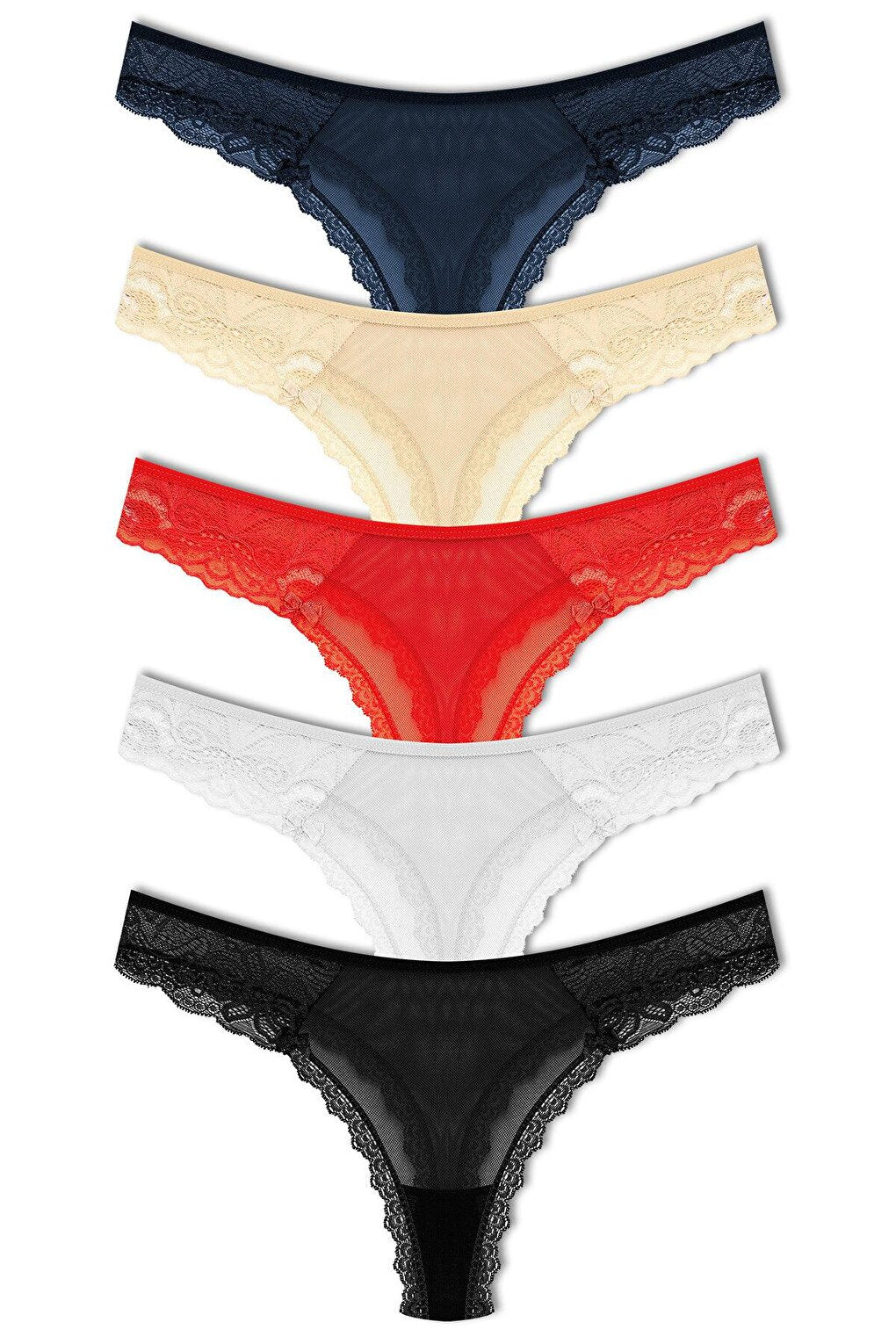 Tulle Lace Thong Women's Panties 5-Piece