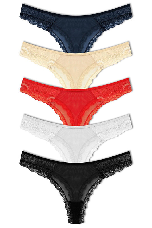 Tulle Lace Thong Women's Panties 5-Piece