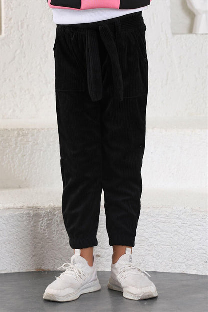 Girl's Black Colored Corduroy Trousers