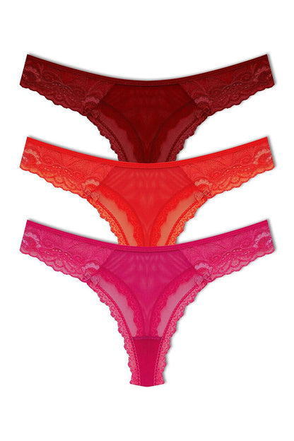 Tulle Lace Thong Women's Panties 3-Piece