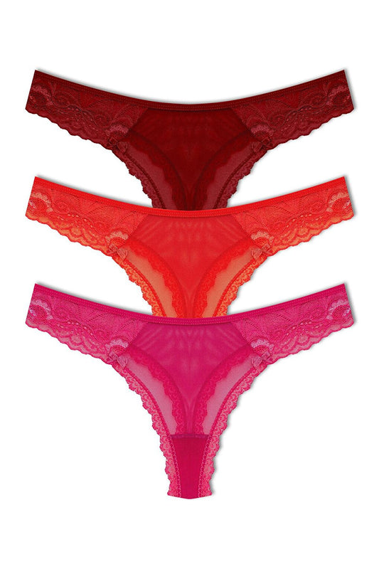 Tulle Lace Thong Women's Panties 3-Piece