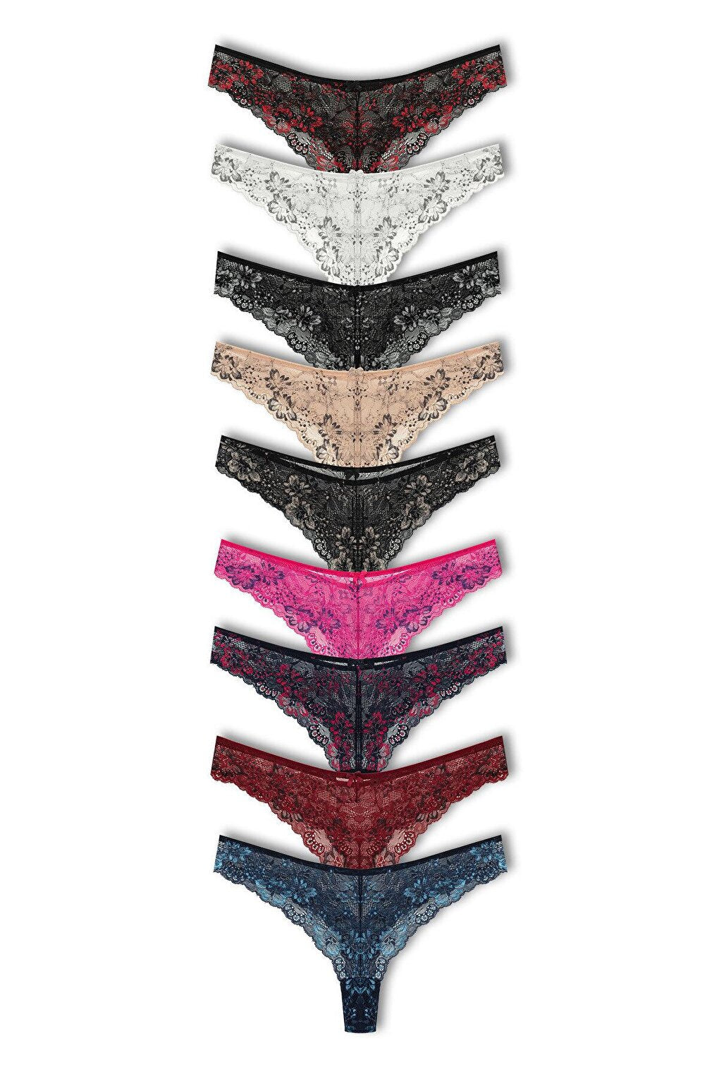 Double Color Lace High Waist Brazilian Women's Thong Panties 9'L