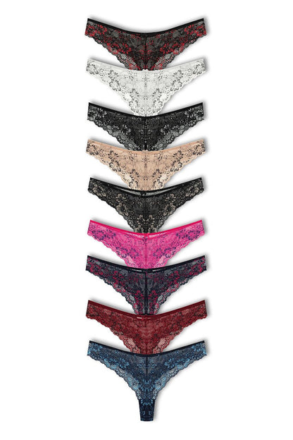 Double Color Lace High Waist Brazilian Women's Thong Panties 9'L