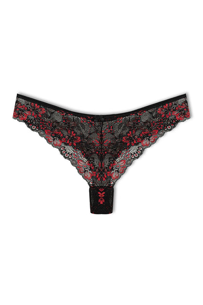 Double Color Lace High Waist Brazilian Women's Thong Panties 9'L