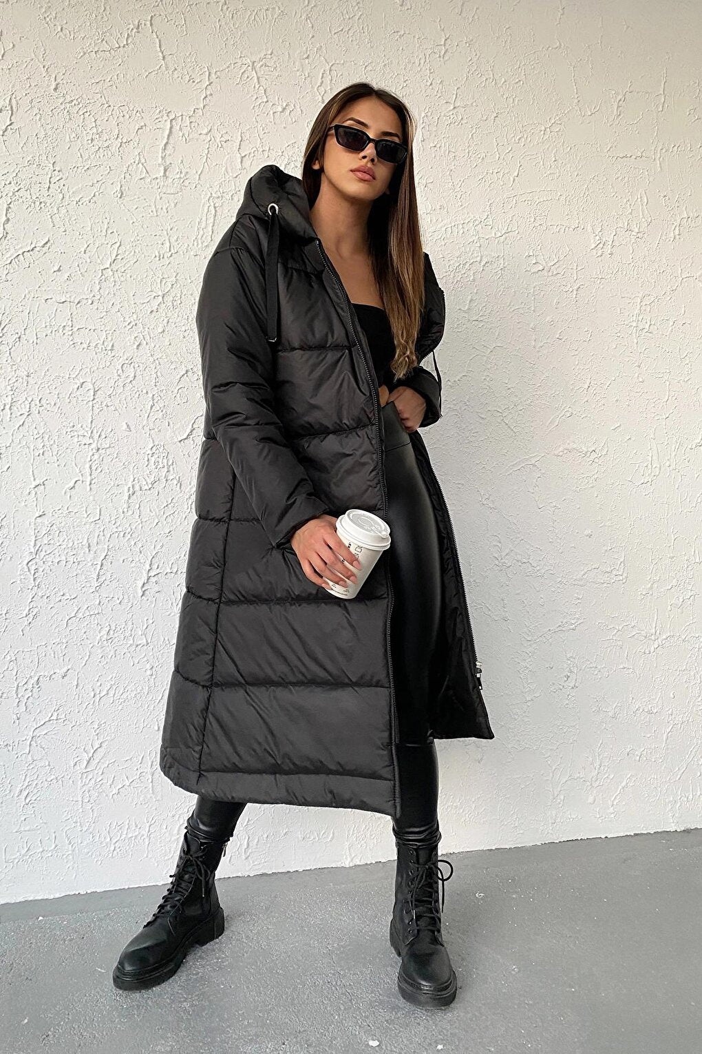 Black Hooded Long Puffer Jacket