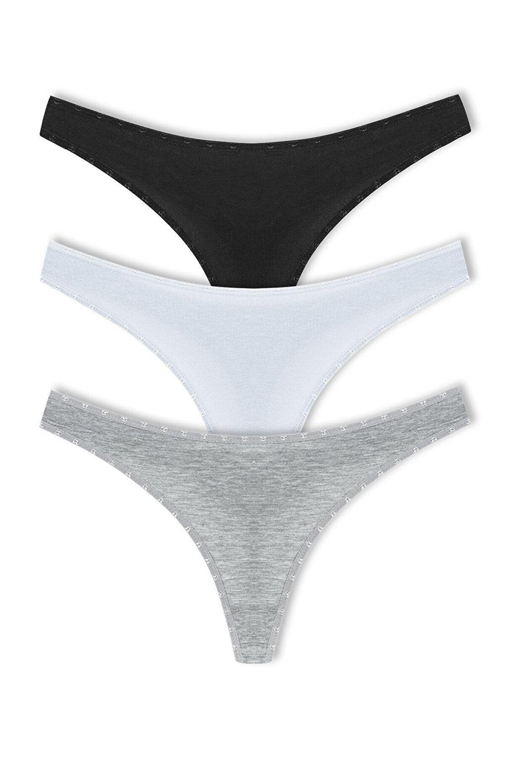 Cotton Heart Elastic Basic Thong Women's Panties 3-Piece