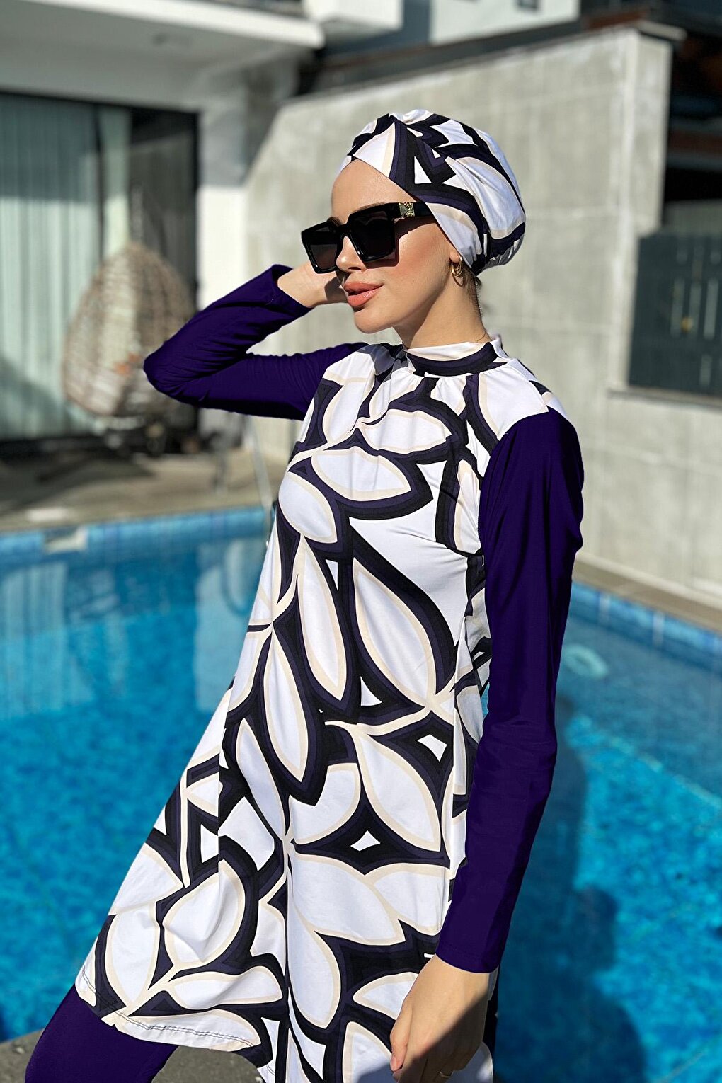 Design Fully Covered Hijab Swimsuit Navy Blue 900-400-7