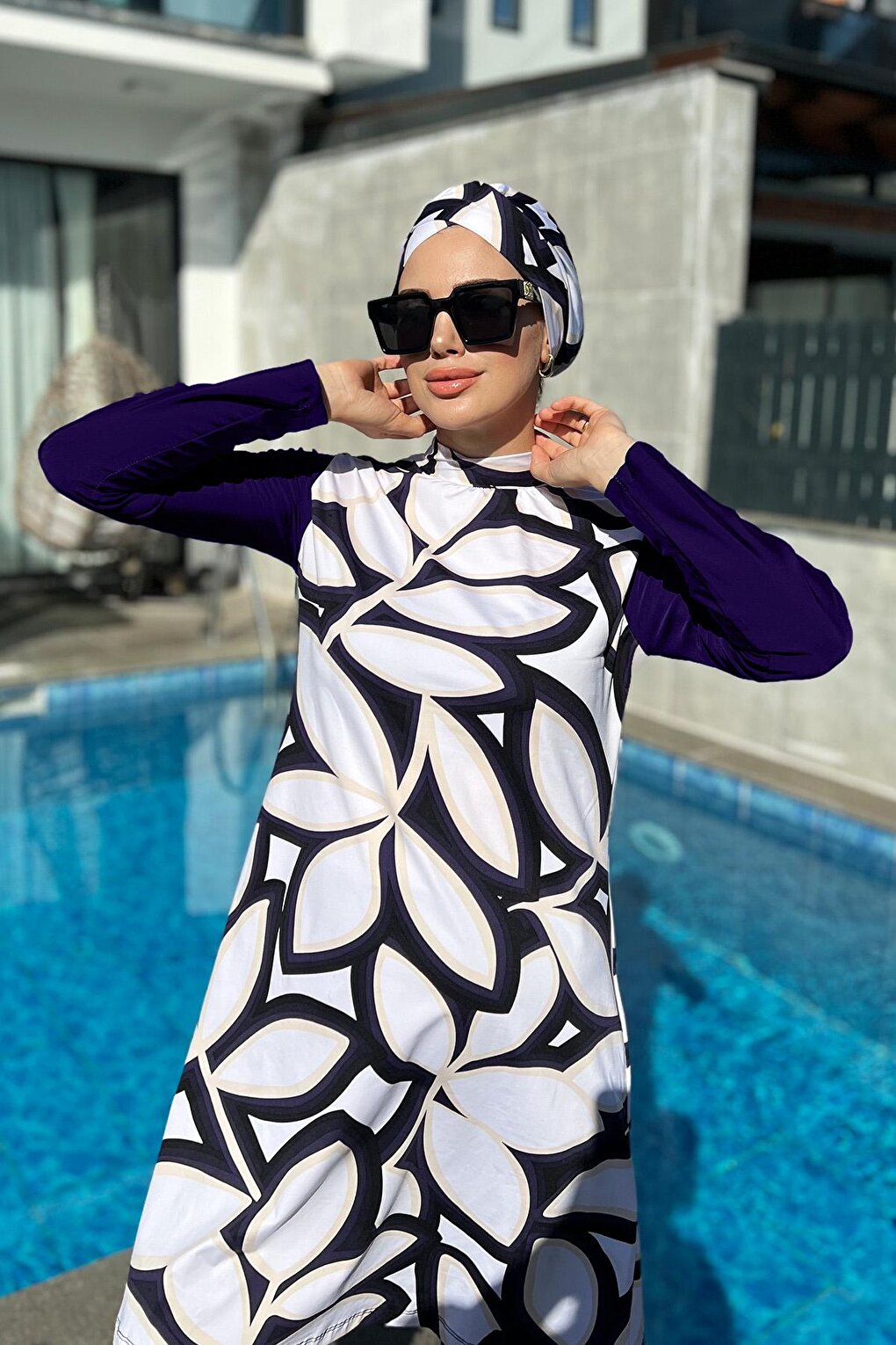 Design Fully Covered Hijab Swimsuit Navy Blue 900-400-7