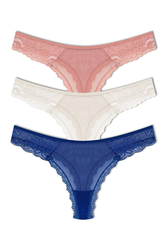 Tulle Lace Thong Women's Panties 3-Piece