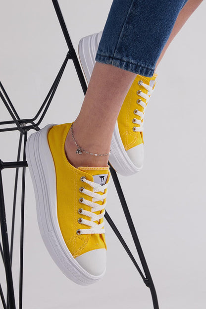 Women's Yellow Comfortable Mold Thick Sole Sneakers