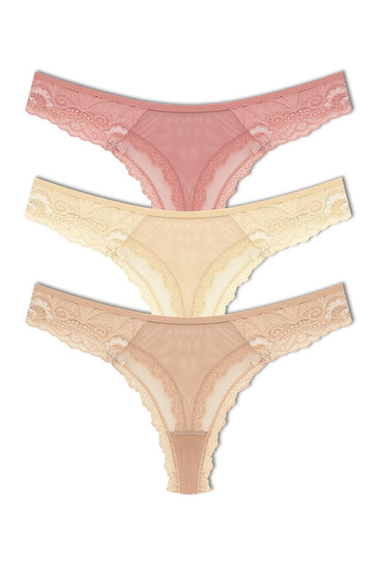 Tulle Lace Thong Women's Panties 3-Piece