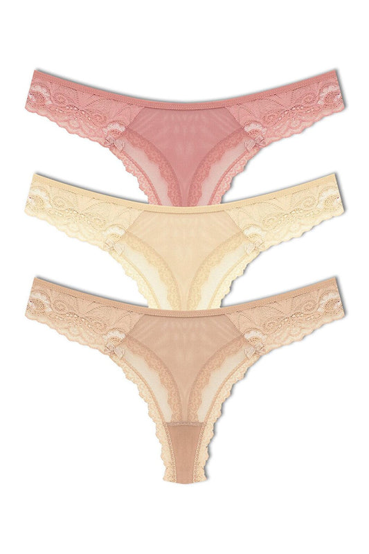 Tulle Lace Thong Women's Panties 3-Piece